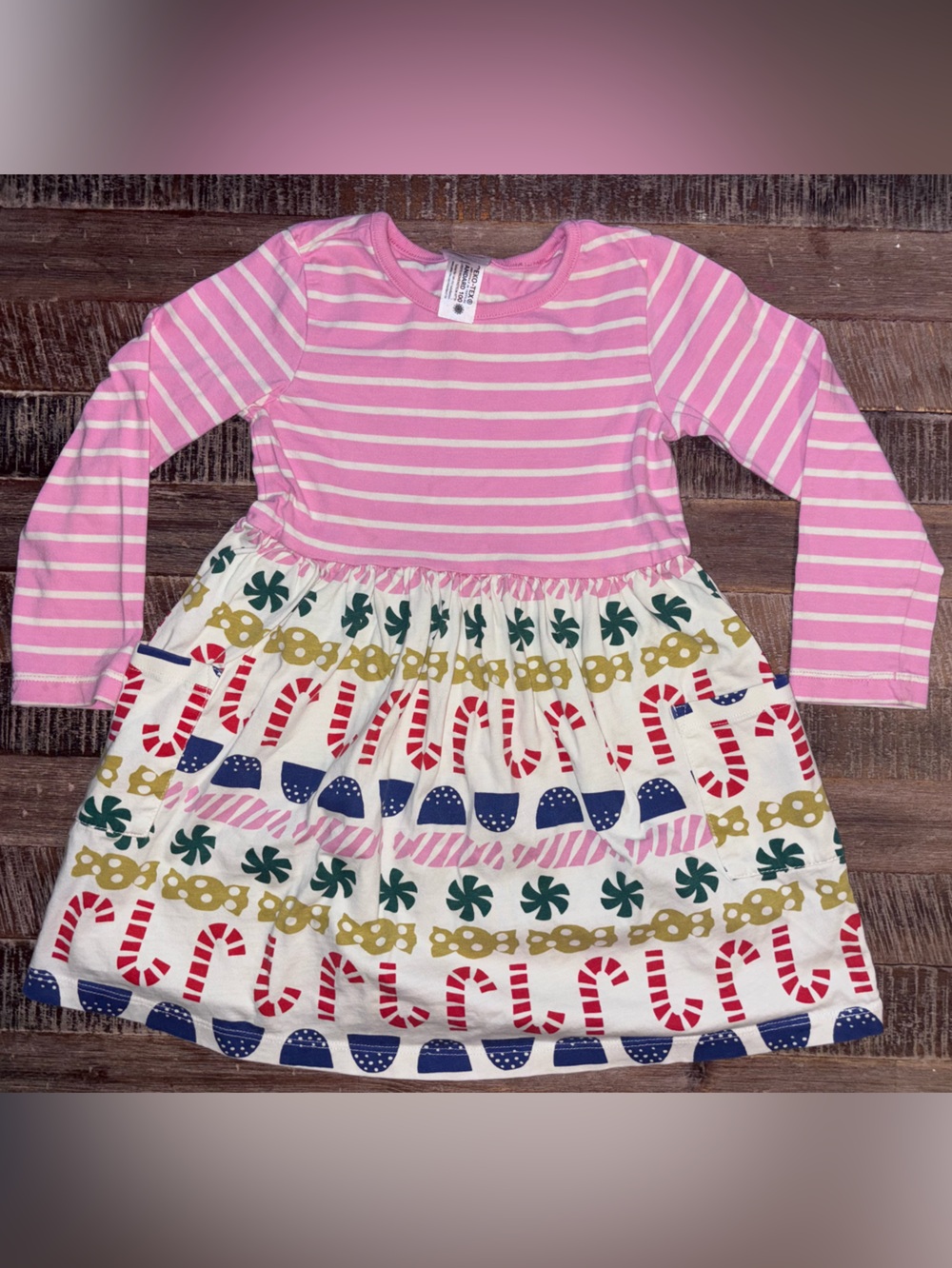 Hanna Andersson Pink and White Striped Christmas Dress